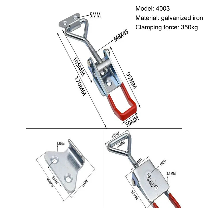 Red + Silver Adjustable Toolbox Case Metal Toggle Latch Catch Clasp Quick Release Clamp detail view