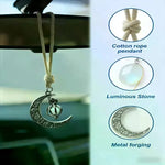 Moon Pendant Car Hanging Ornament | Hollow Crescent Design With Luminous Stone