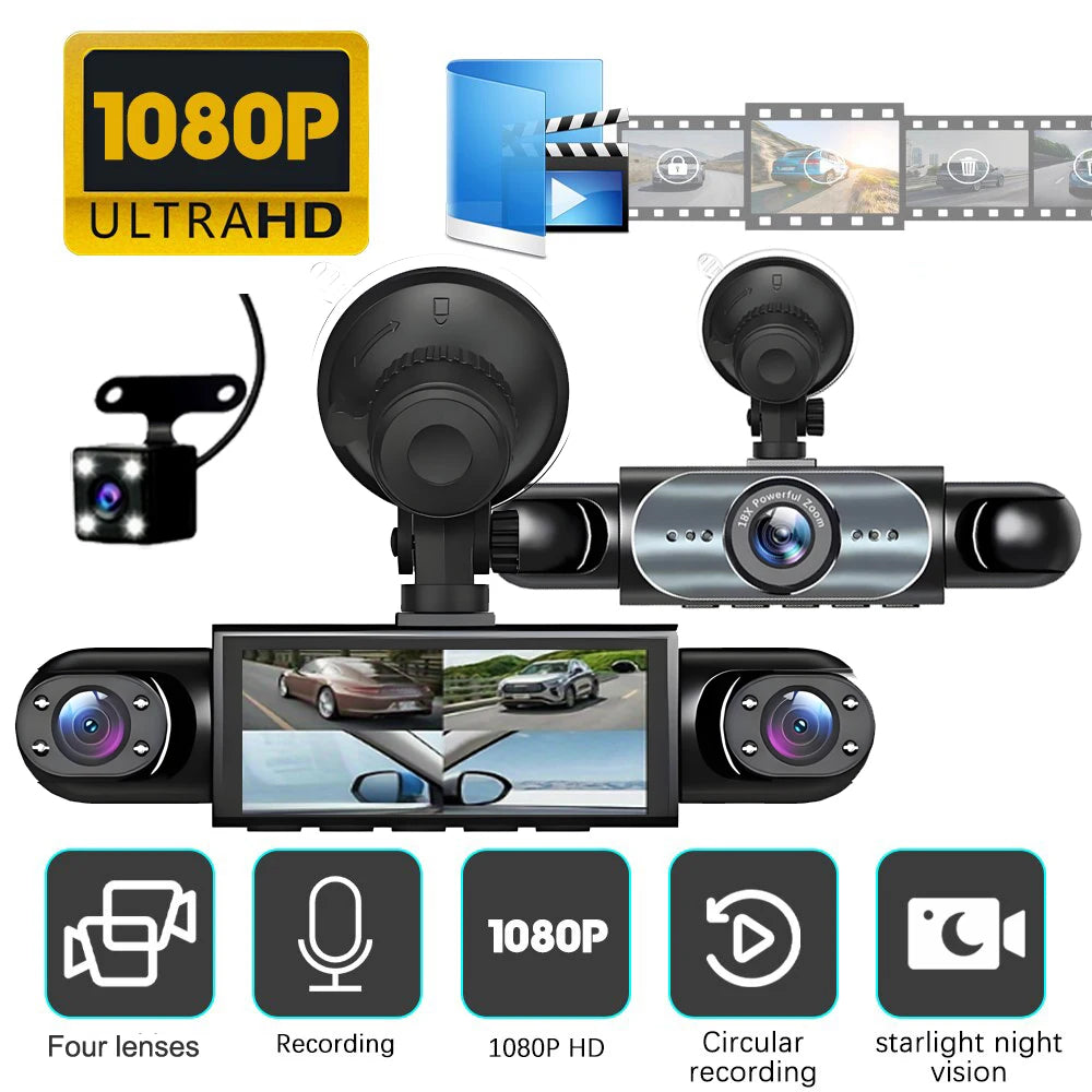 4-Channel 360° Dash Cam | 1080P, Night Vision, G-Sensor, Parking Monitor