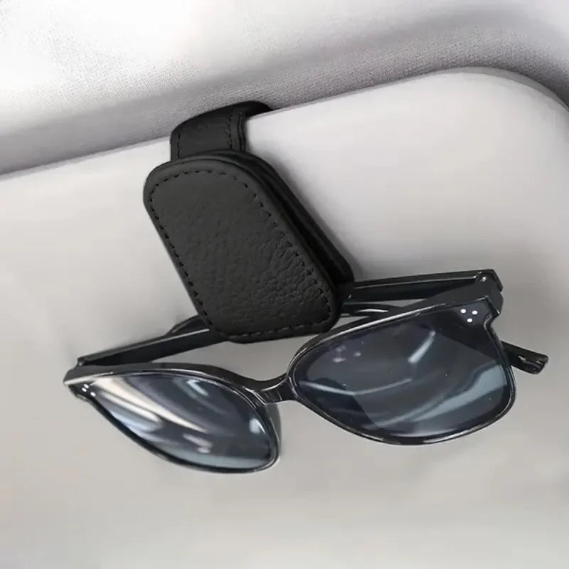 Car Sunglasses Holder Car Magnetic Leather Clip Card Ticket Holder Auto Sun Visor Gla alternate view