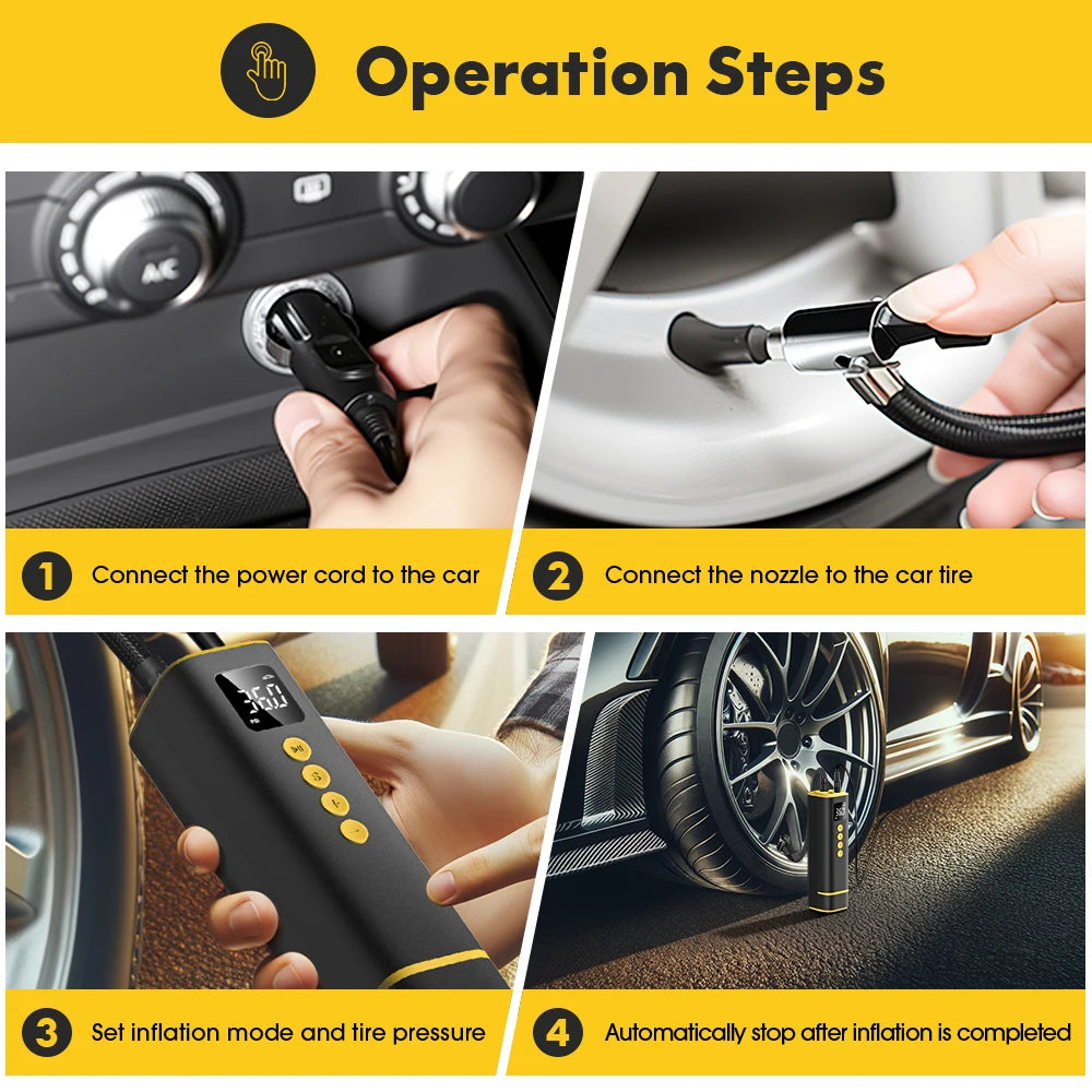 CARSUN 12V 150PSI Portable Car Tire Air Pump | Wired Inflator with Extended Cord additional angle