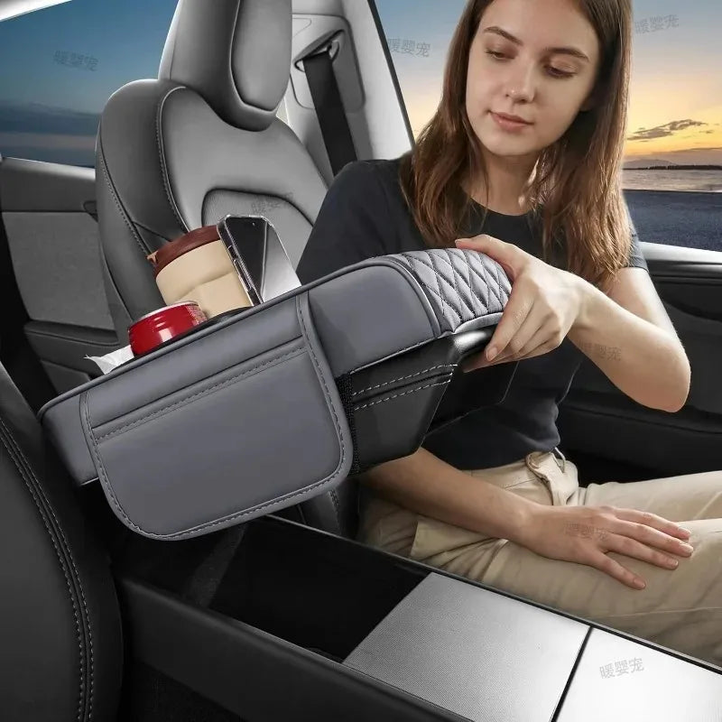 Auto Armrest Pillow Cover Pad Box Armrest Heightening Pad Car Armrest Box With 2 Cup Holder Auto Center Console Armrest Cushion