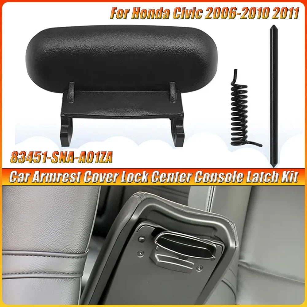 Car Armrest Cover Lock Center Console Latch Kit Fit For Honda Civic 2006-2010 2011 Auto Accessories Black #83451-SNA-A01ZA