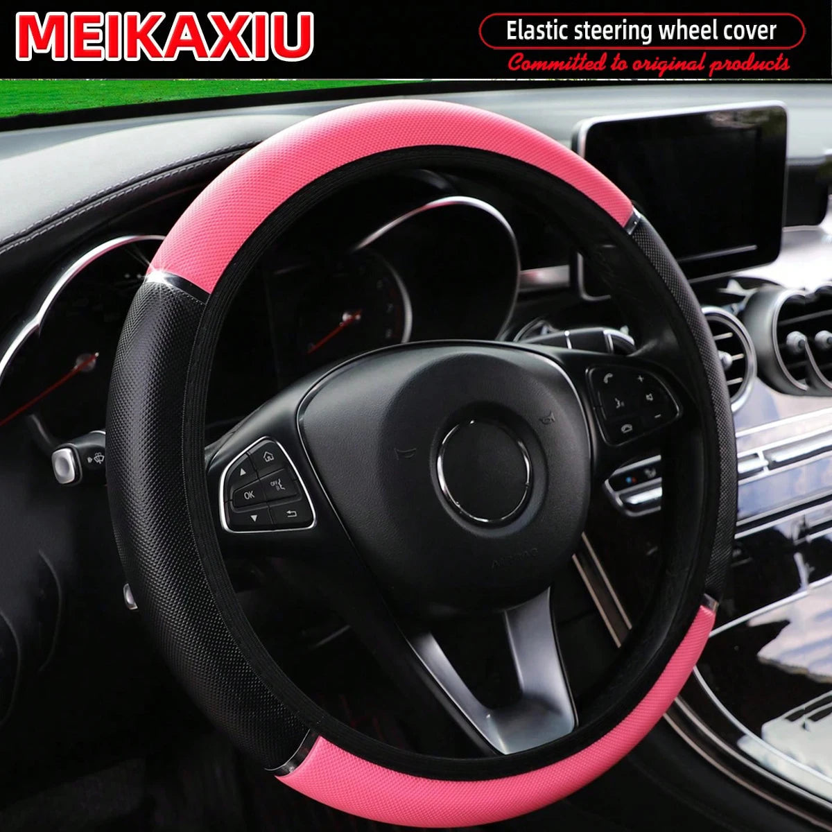 PU Leather Steering Wheel Cover 14.5-15 Inch detail view