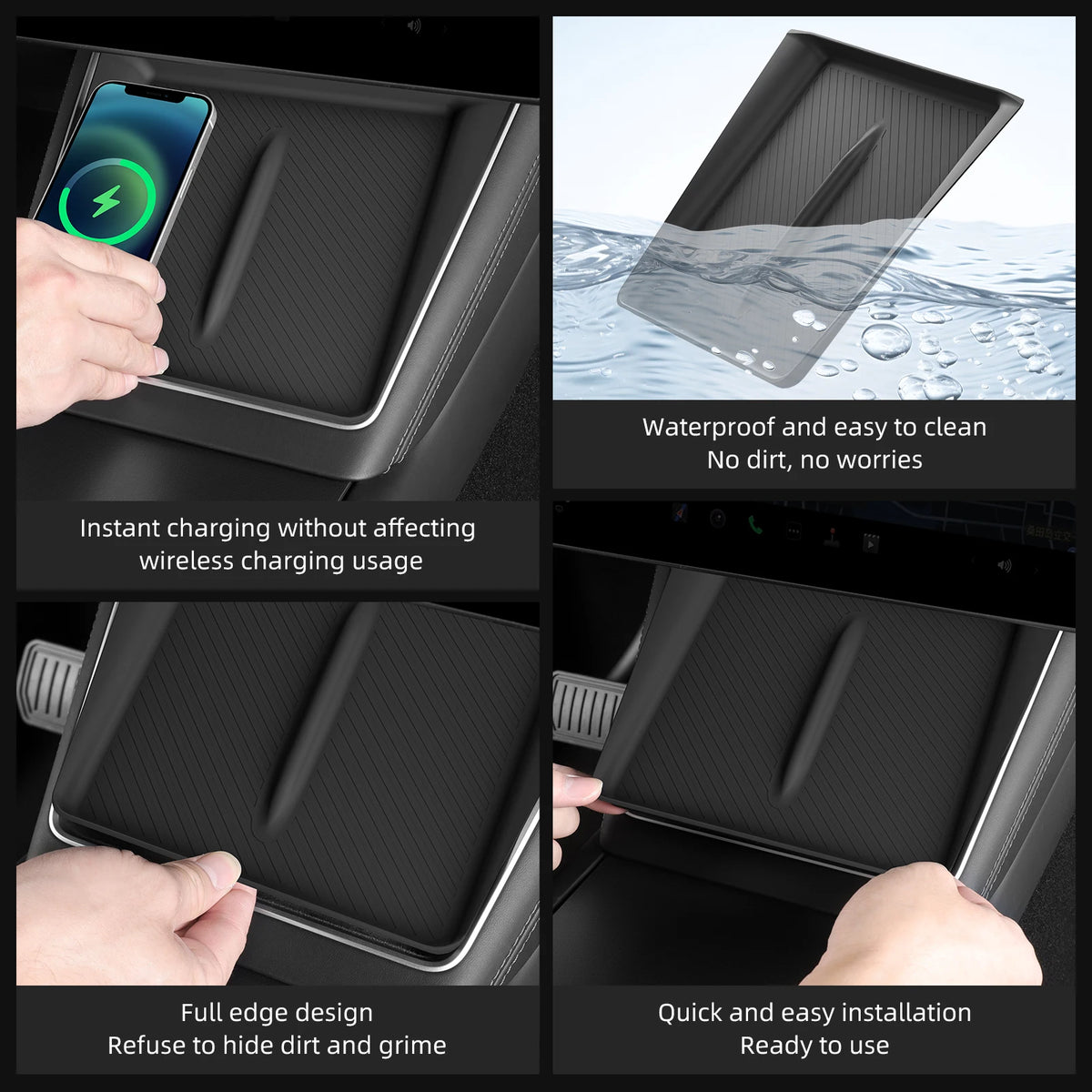 LUCKEASY for Tesla Model Y Juniper/Launch 2025 2026 Anti-skid Pad Wireless Charging Pa close-up view