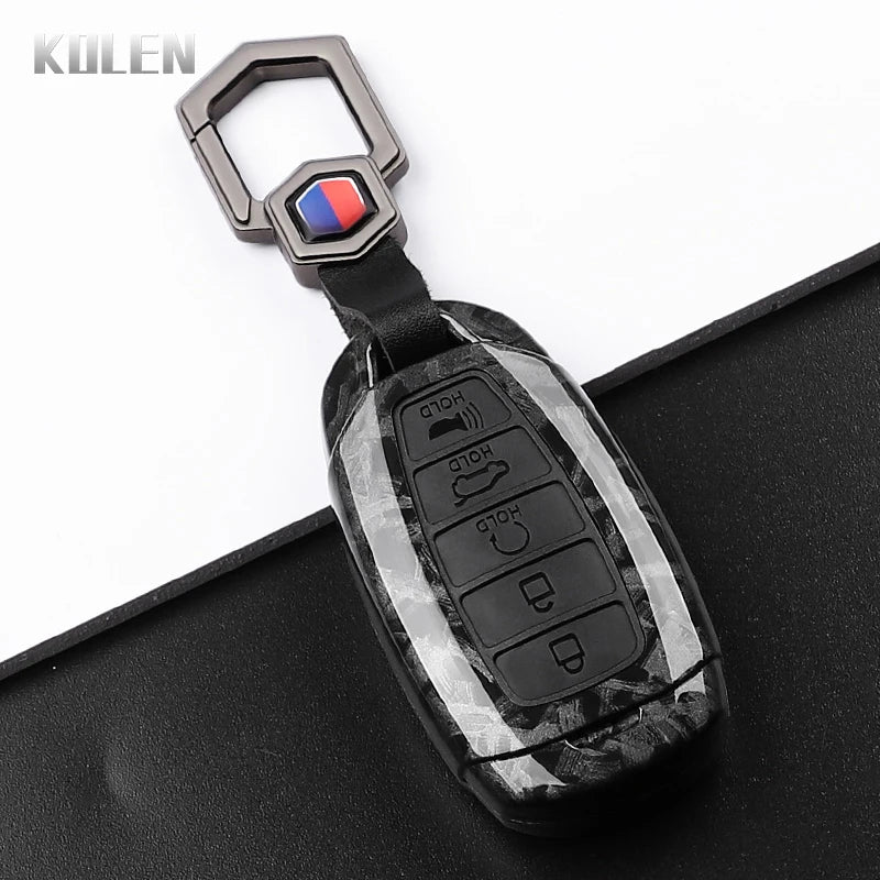 ABS Carbon Fiber Style Car Key Case Cover For Hyundai i30 ix25 Elantra KONA Solaris Azera Grandeur TM Accent Santa Fe Keychain