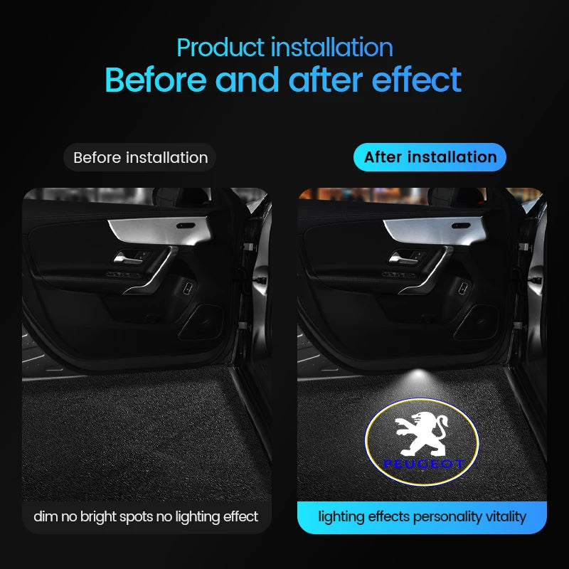 HD LED Welcome Light Car Door Projector Lamps for Peugeot Models | Carbon Fiber Black lifestyle view