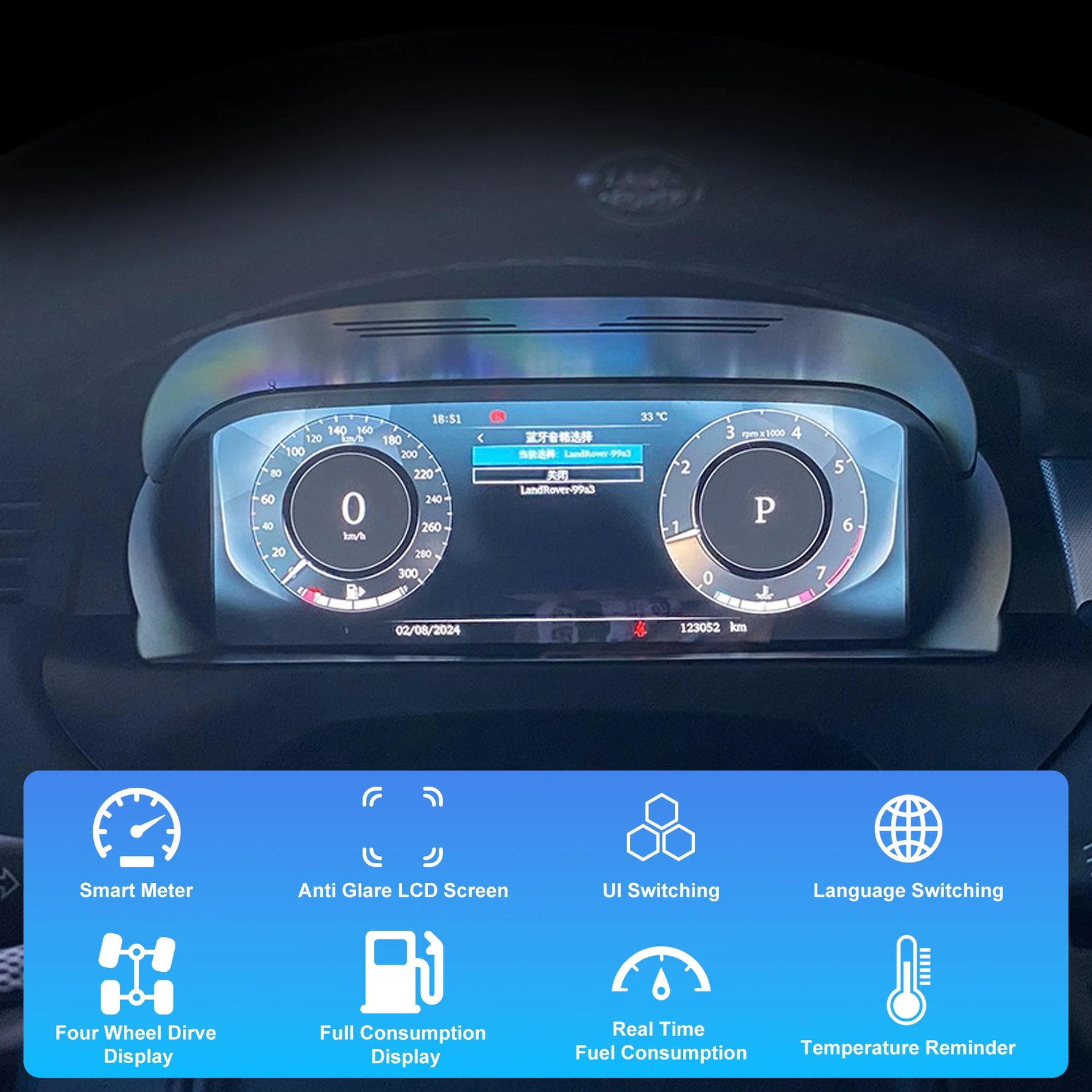 Digital Cluster Dashboard for Land Rover Evoque 2012-2019 | Wireless CarPlay 12.3-inch close-up view