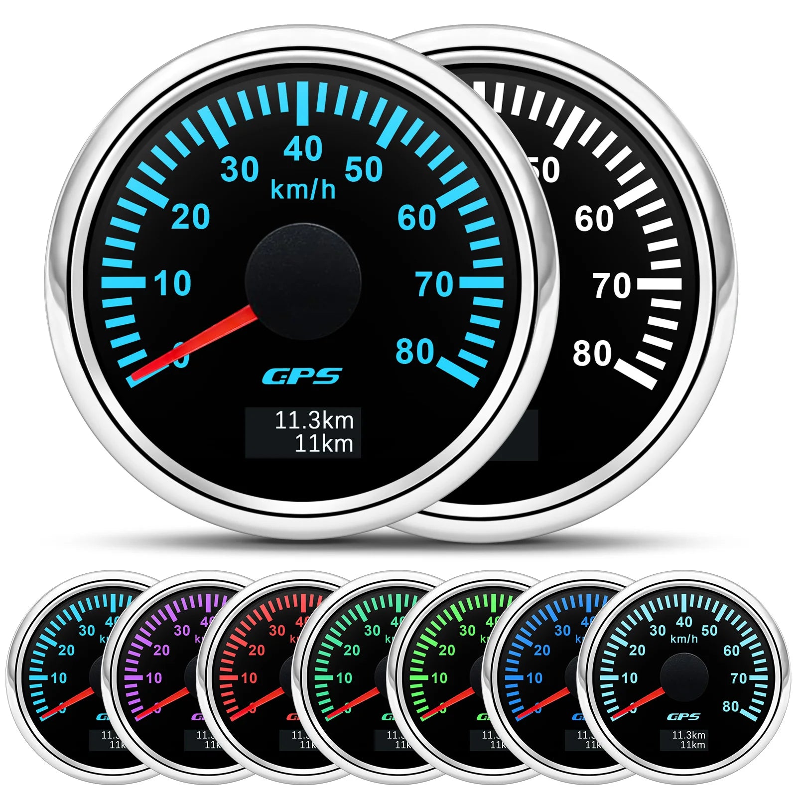 30/60/80/120/200 Km/h GPS Speedometer 52MM Car Truck Speed Gauge Meter With GPS Antenna | 7 Color Ba