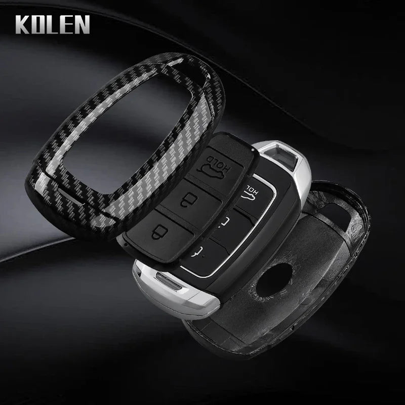 ABS Carbon Fiber Style Car Key Case Cover For Hyundai i30 ix25 Elantra KONA Solaris Azera Grandeur TM Accent Santa Fe Keychain