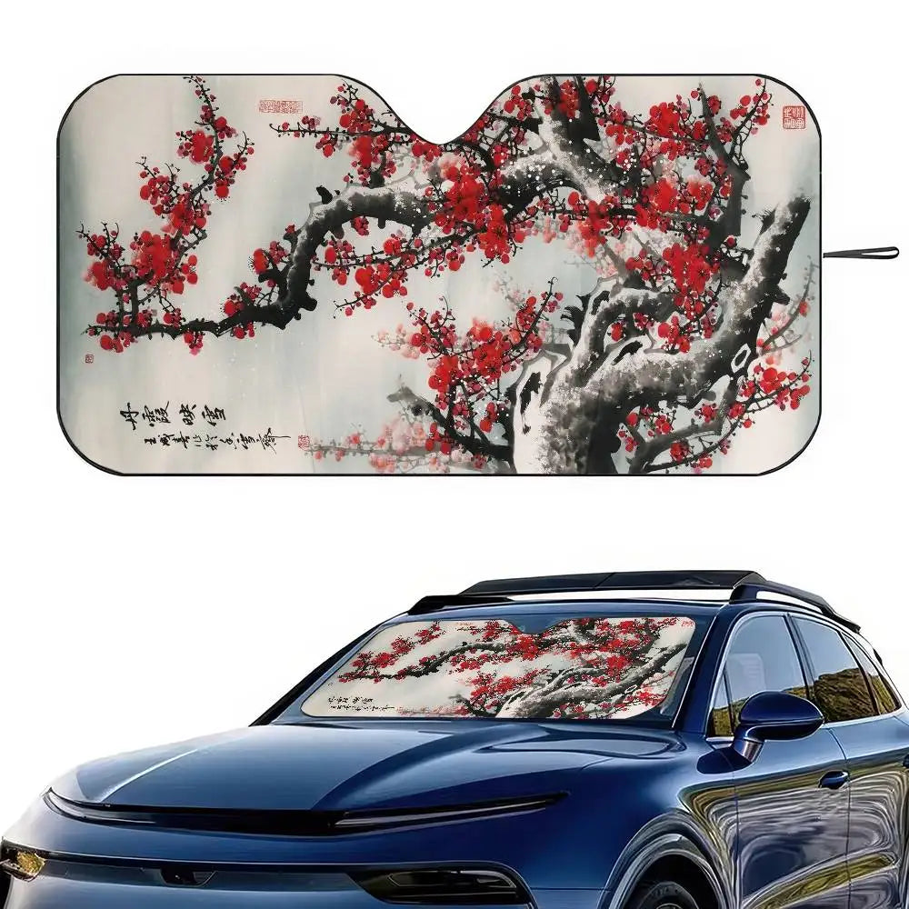 Chinese Plum Flower Sunshade Windscreen 3D Film Plaid Gift Novelty Car Front Window V lifestyle view