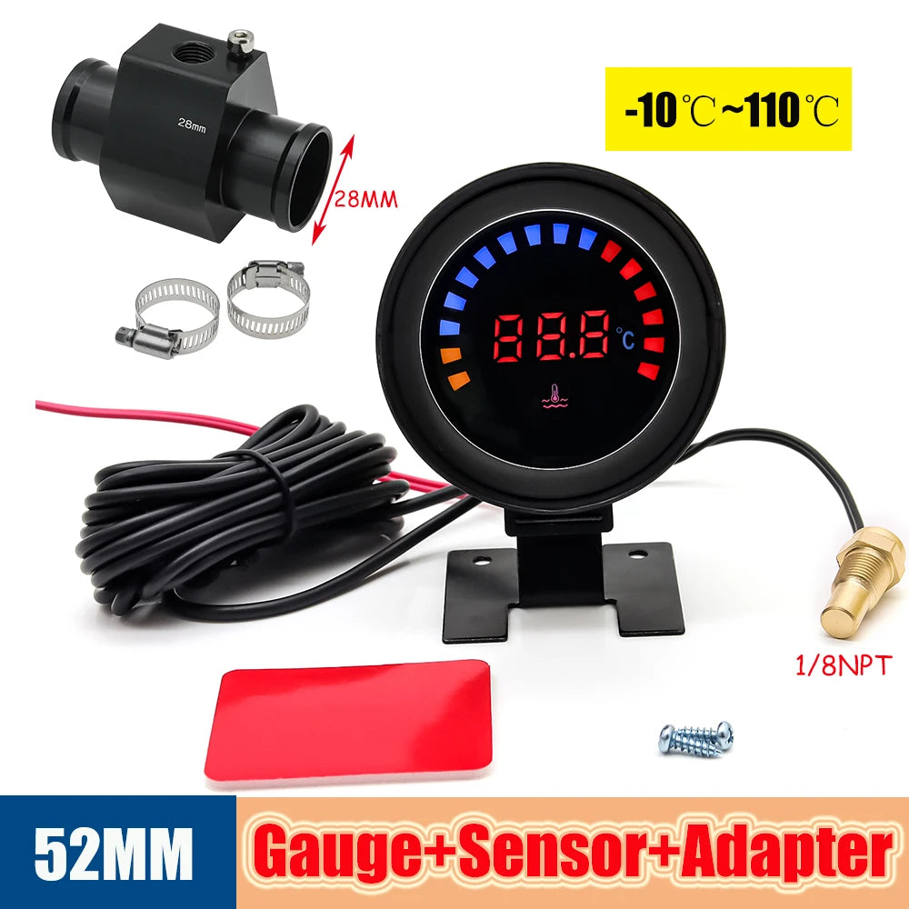 52mm Auto Water Temperature Meter | Universal LCD Digital Thermometer with Sensor and alternate view