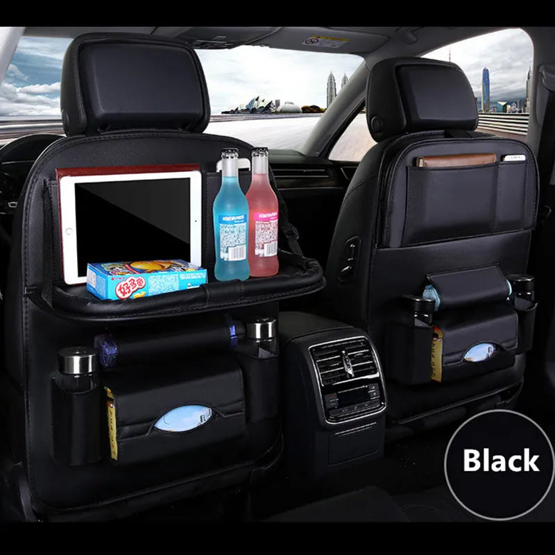Car Seat Back Organizer PU Leather Foldable Table Tray with Storage Pockets And Kick alternate view