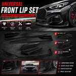 Universal 5 Piece Front Bumper Lip Splitter Kit For Car PP Black Front Spoiler Side Skirt Extension Racing Body Kit