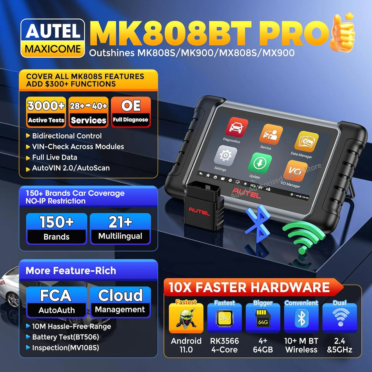 Autel MaxiCOM MK808BT PRO OBD2 Scanner Car Diagnostic Scan Tool Bluetooth Automotive Scanner OBD2 Code Reader PK MK808KBT MK808S