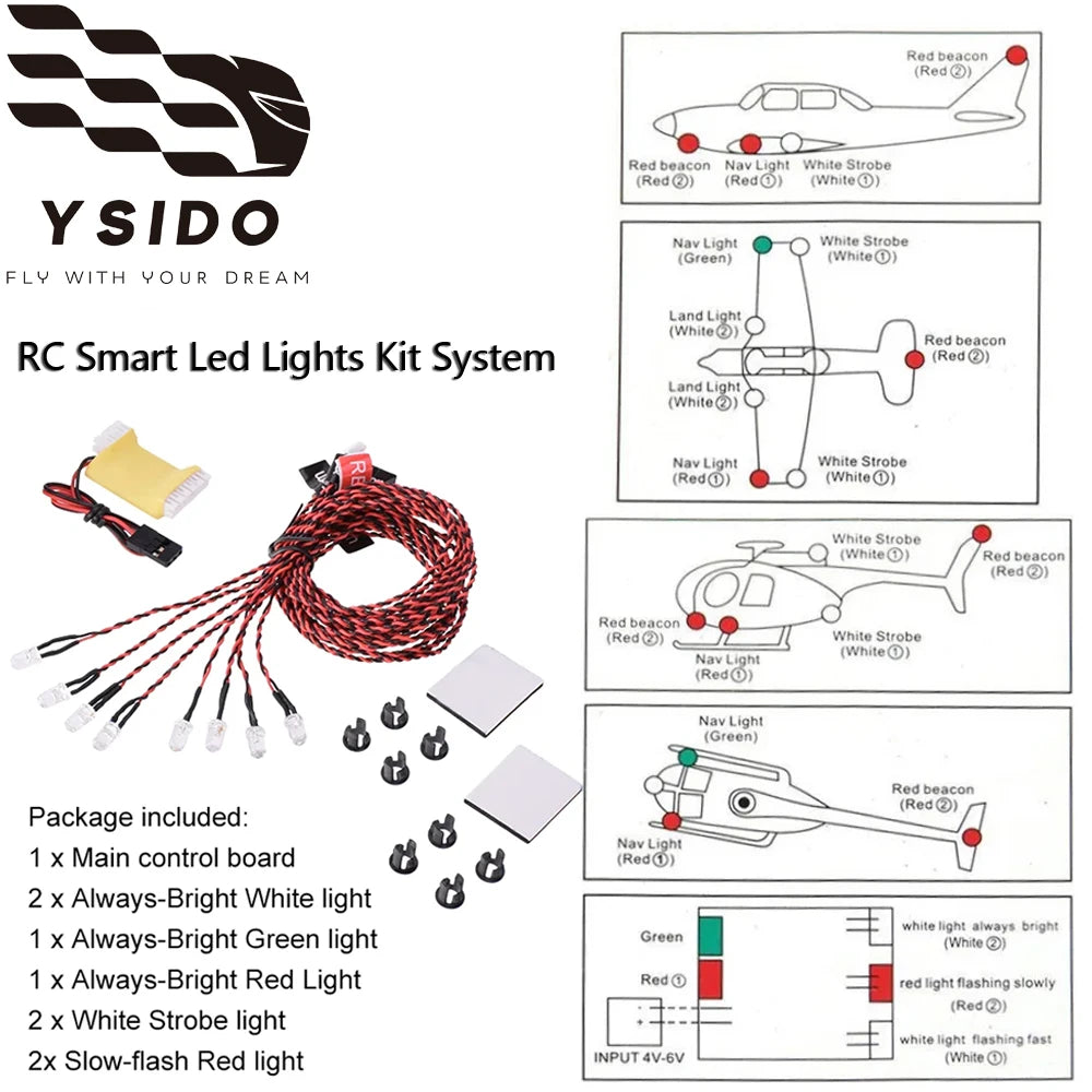 Remote Control 8 LED Flashing Bright Light RC Smart Lights Kit System 4-6V for RC Fixed-wing Helicop