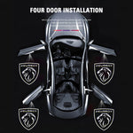 HD LED Welcome Light Car Door Projector Lamps for Peugeot Models | Carbon Fiber Black close-up view