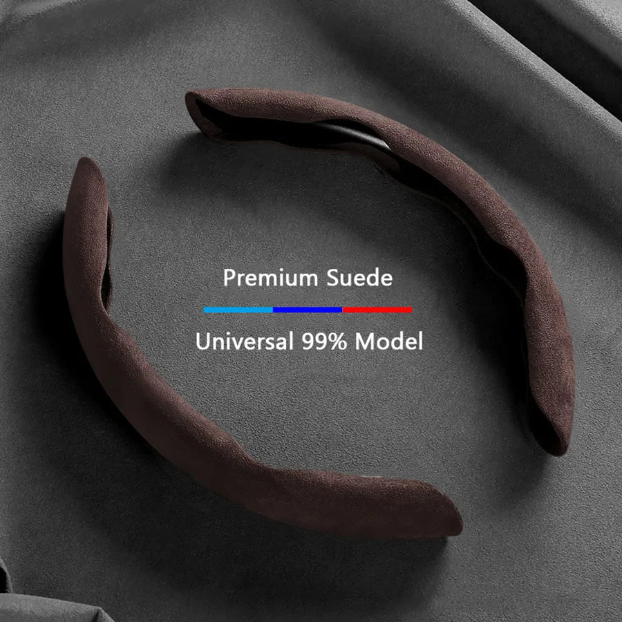 Suede Universal 38CM Car Steering Wheel Booster Cover Non-Slip Auto Interior Steer Protector Decoration Accessories-Brown