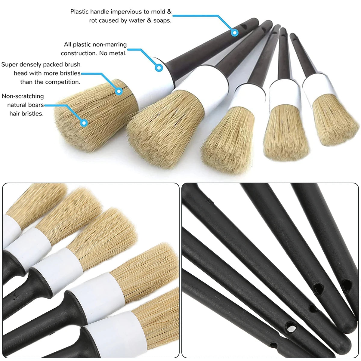 3/5PCS Car Detailing Brush Set Car Exterior Interior Boar Hair Bristle Brushes Dashboard Air Outlet Cleaning Brushes Tools