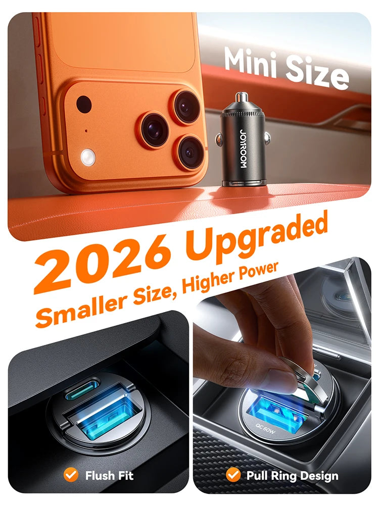 Joyroom 125W Pull Ring Car Charger USB Type-C Dual Fast Ports Fast Charging Mini Car Pho detail view