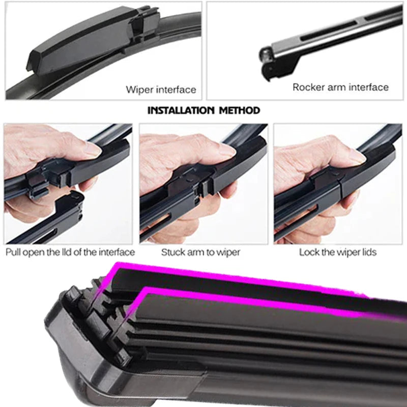 Car Windshield Wiper Blades | Universal Soft Double Layer Rubber Frameless Bracketless close-up view