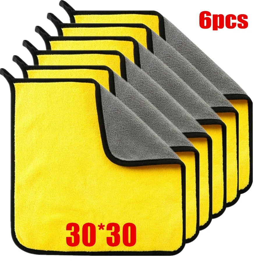 1/2/6pcs Microfiber Cleaning Towel Thicken Soft Drying Cloth Car Body Washing Towels D close-up view