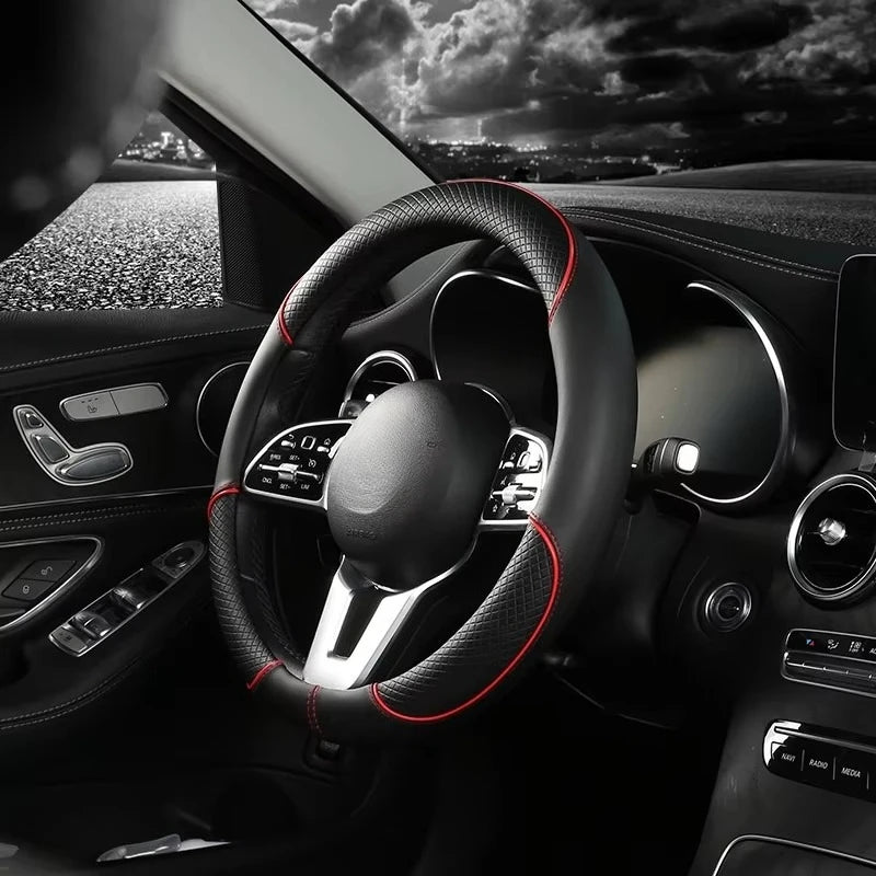 All Seasons Leather Diamond Steering Wheel Cover Universal Fit for 14 .5-15 Inch Durable detail view