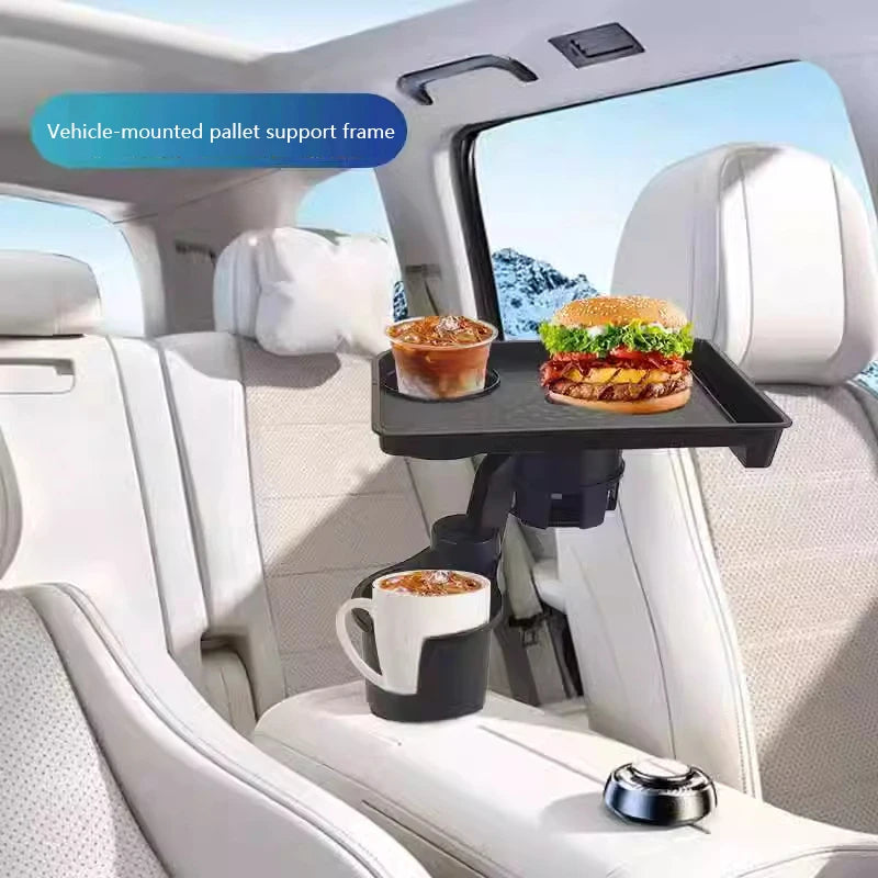 Car Dining Table with Dual Cup Holders | Portable Car Tray for Drinks and Snacks close-up view
