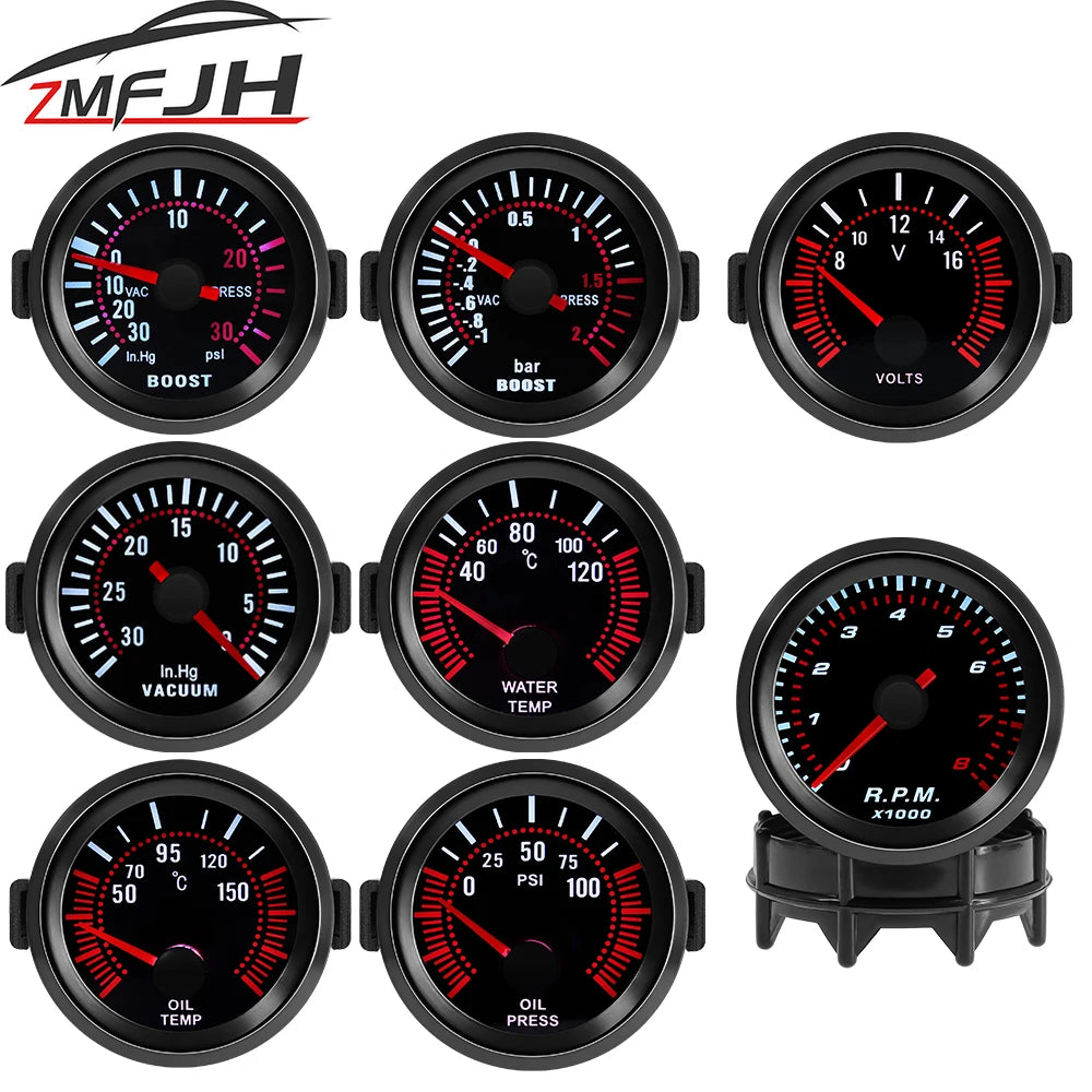 2" 52MM Car Gauge Tachometer Boost Meter PSI Bar Water Temp Oil Temp Gauge Oil Pressure Vacuum Voltm