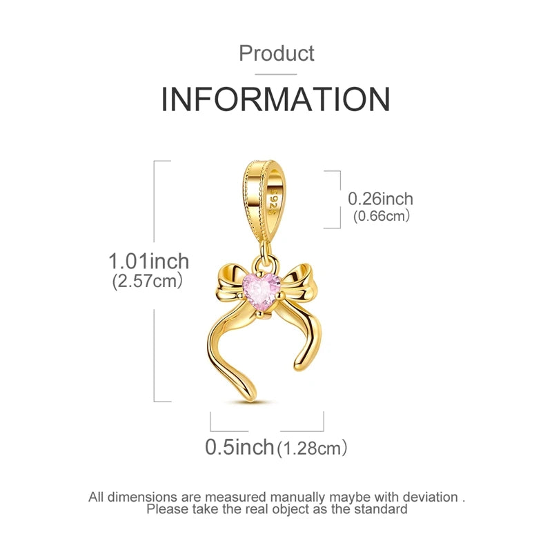925 Sterling Silver Gold Plated Charms Bead Plane Bow Cross Cat Dangle Fit Original Br close-up view