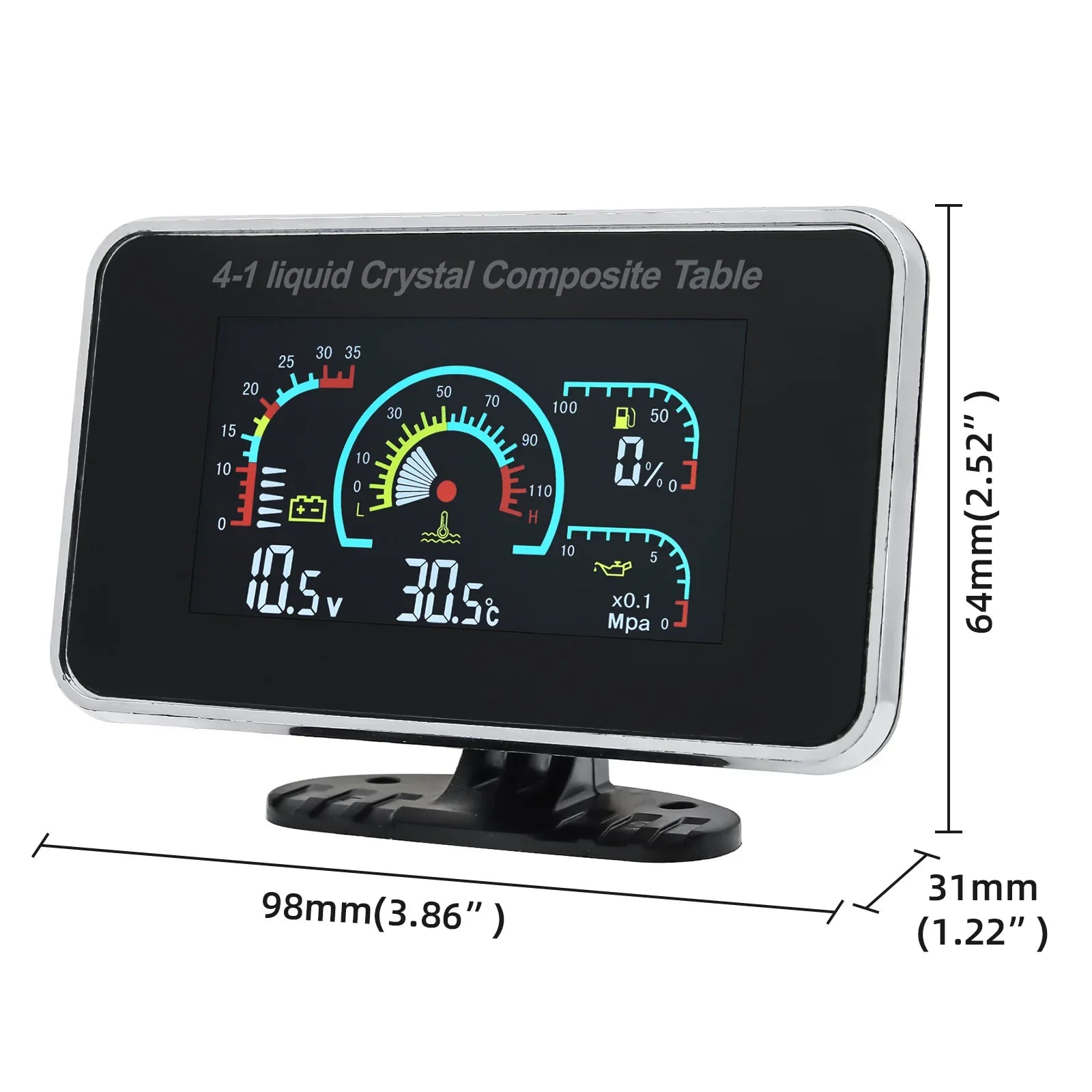 4 in 1 LCD Car Digital Gauge with Alarm | Water Temperature Oil Pressure Voltmeter additional angle