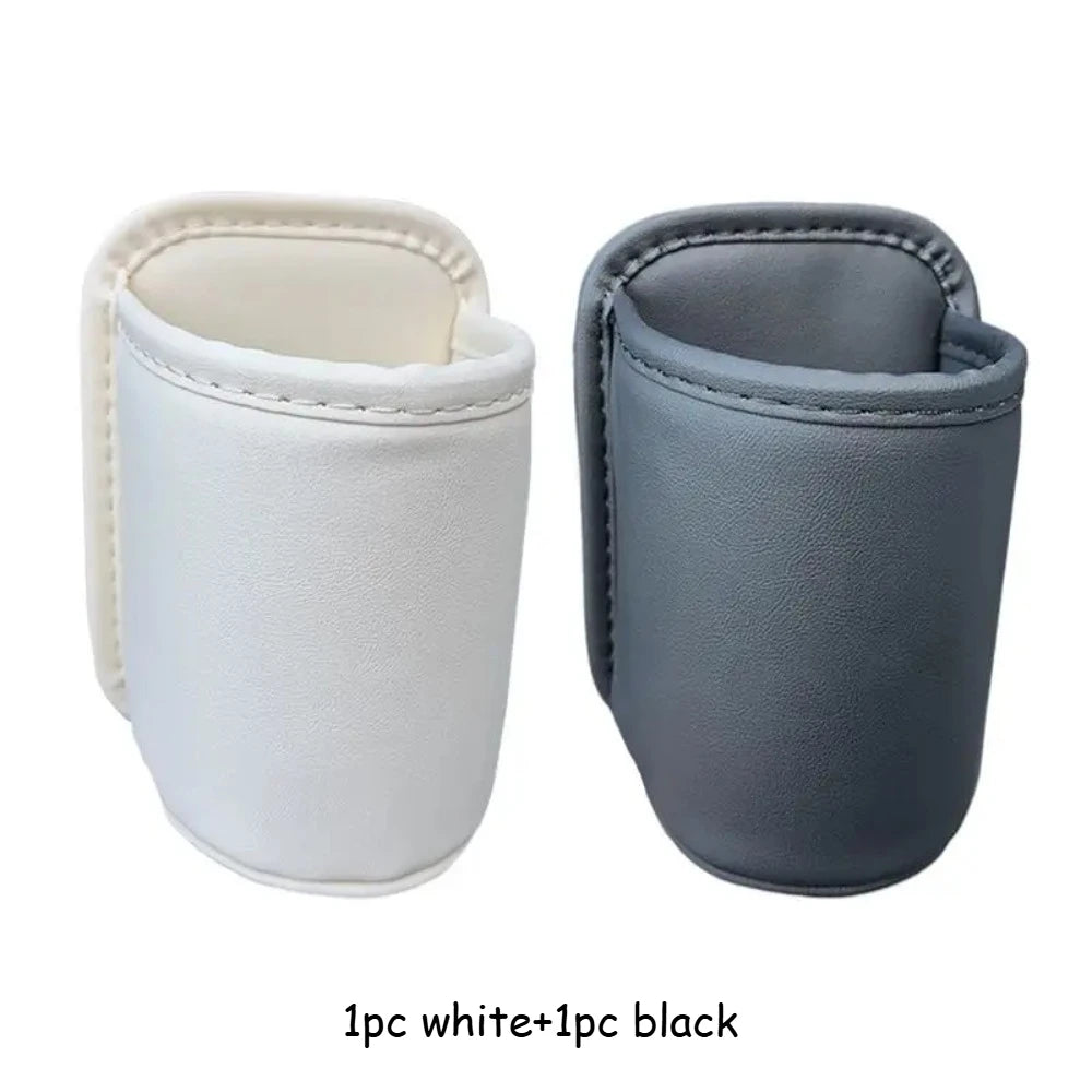 PU Leather Car Door Cup Holder | Rear Seat Drink Rack with Storage Bin close-up view