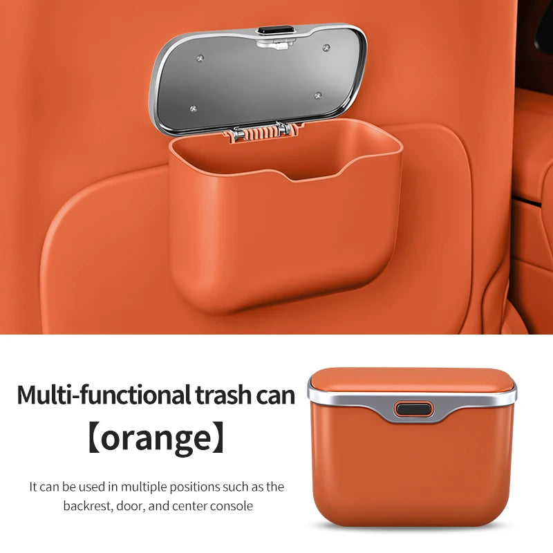 Car Trash Can with Lid Button | PU Leather Hanging Auto Interior Organizer alternate view