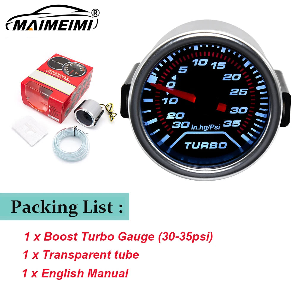 52mm Analog Gauge Set | White LED Car Gauges with Holder close-up view