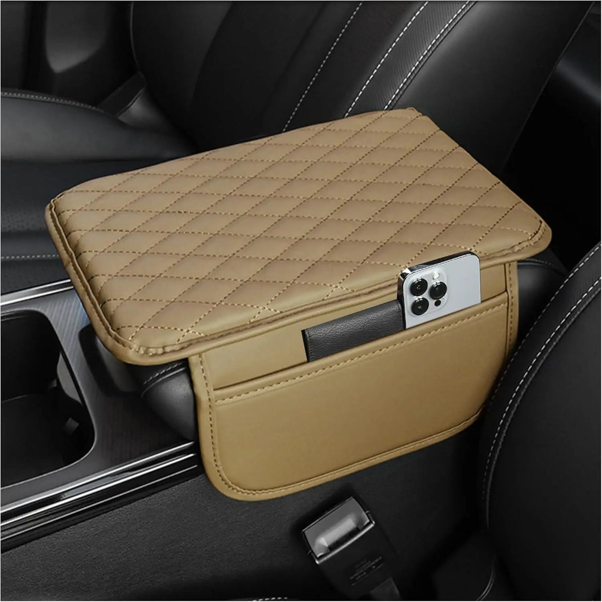 Upgraded Microfiber Leather Car Center Console Armrest Cover Cushion | with 2 Storage Bags | Universal for Most Cars
