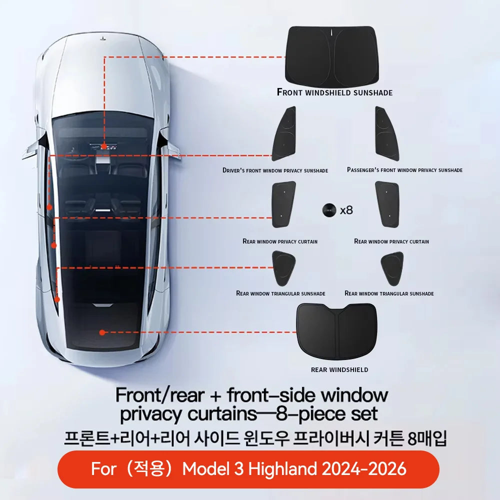 YZ Tesla Model 3 Y Side Window Sunshade | Front Rear Privacy Sun Protection detail view