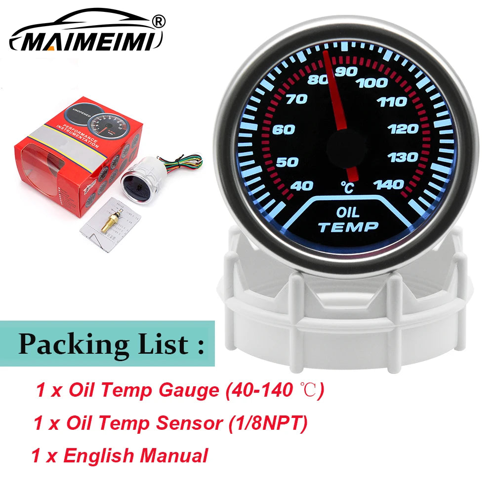 52mm Analog Gauge Set | White LED Car Gauges with Holder additional angle
