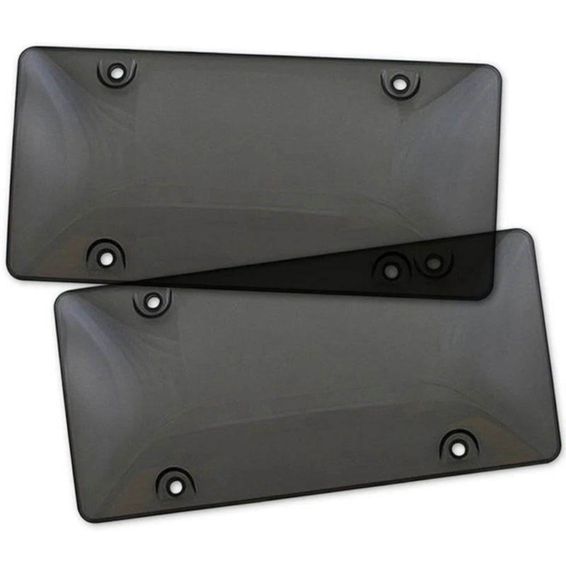 Smoked License Plate Cover & Frame | Tinted Shield, Flat & Bubbled, Universal Car Fit