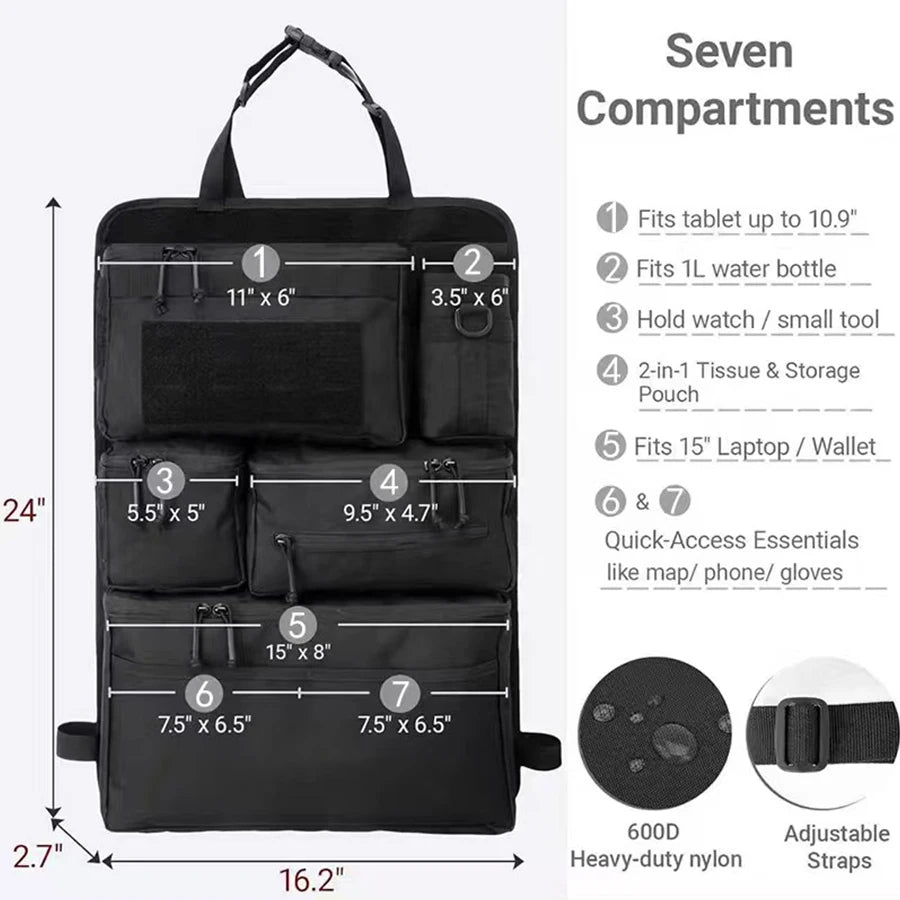 Multifunction 62*42CM 600D Tactical Car Back Seat Multi-Pocket Portable Hanging Storage detail view