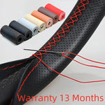 Universal Leather Car Steering Wheel Stitch On Wrap Cover Fit for 38cm 14" DIY Sewing Breathable and