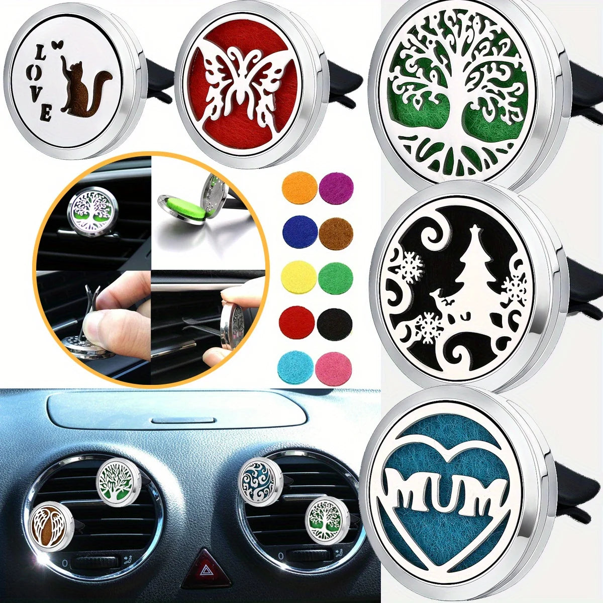 Car Diffusers, 1 PC car air vent diffuser clip (does not include fragrance chemicals) with 10 PCS pads，car AC vent interior