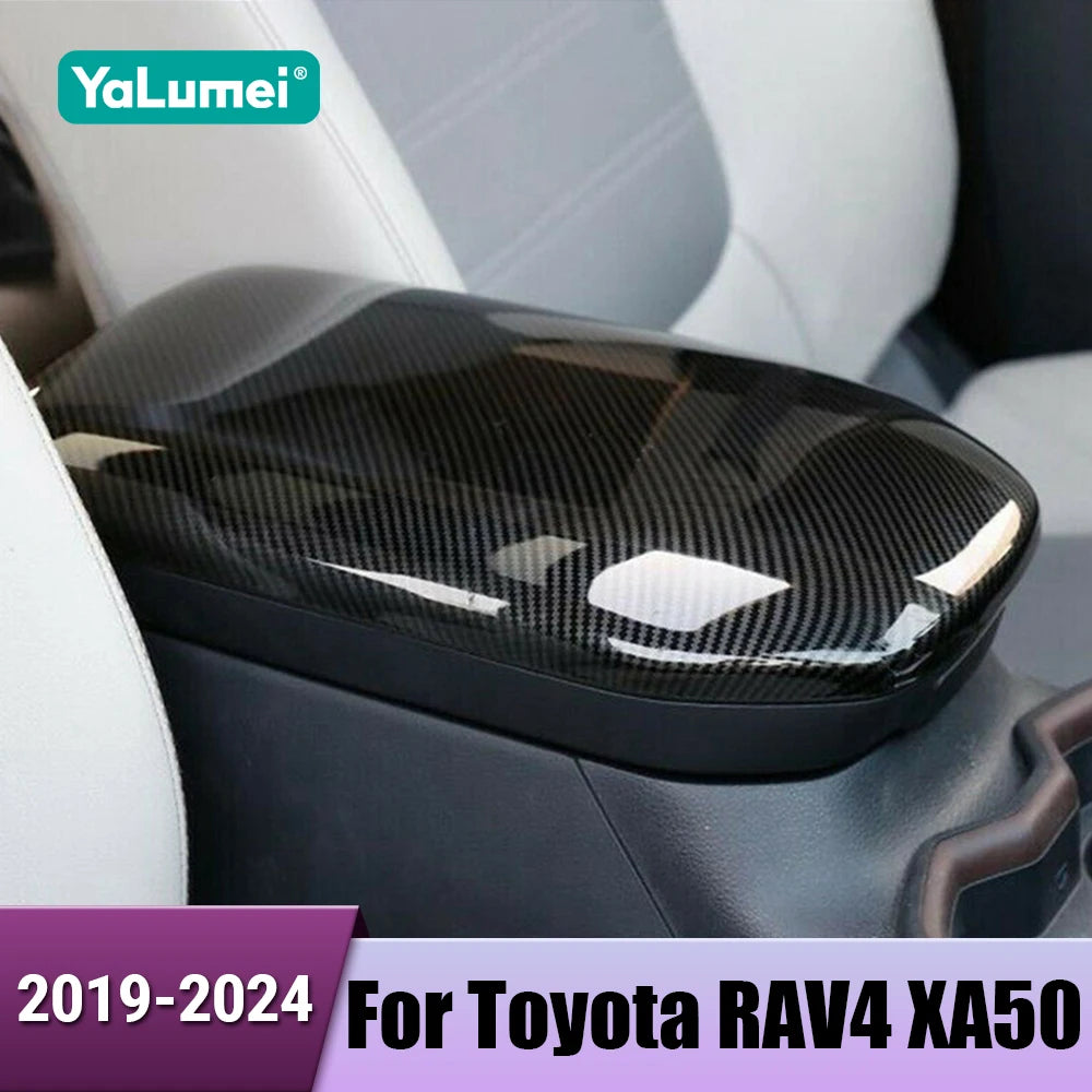 Carbon Fiber Car Central Console Armrest Box Cover Trim For Toyota RAV4 XA50 2019 2020 2021 2022 2023 2024 Hybrid Accessories