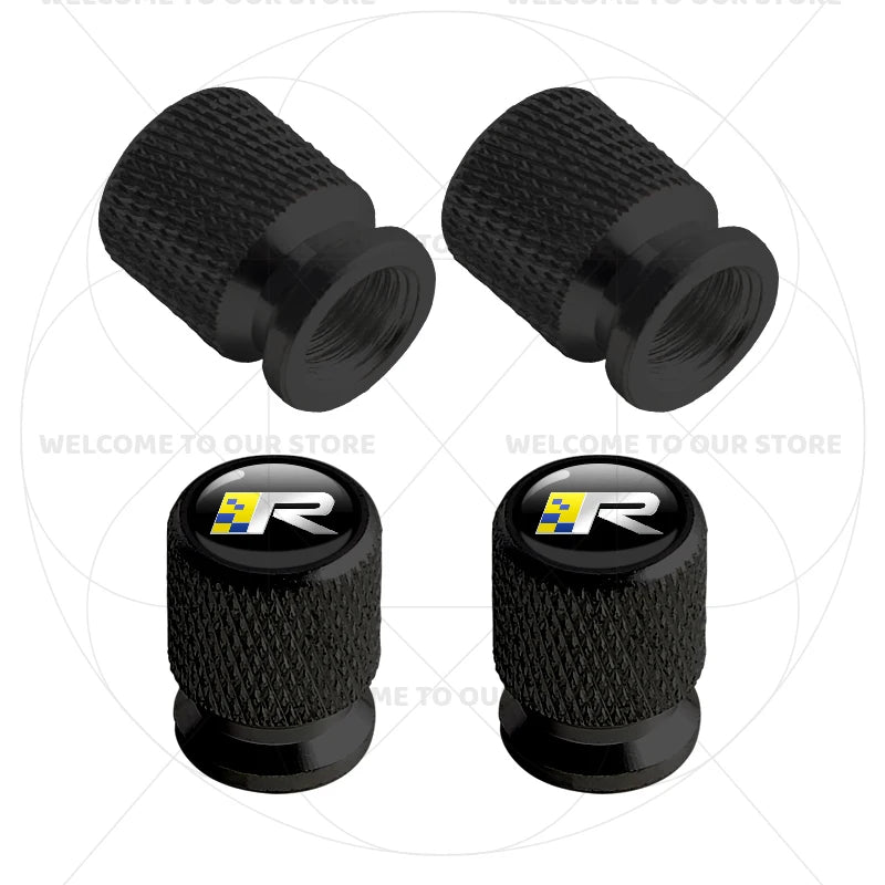 For Volvo R Design Emblem Aluminum Tire Valve Caps | 4-Pack Dust Covers detail view