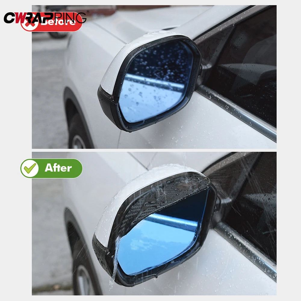 2PCS Car Rearview Mirror Rain Eyebrow Carbon Fiber Sun Visor Shade Cover Protector Cl lifestyle view