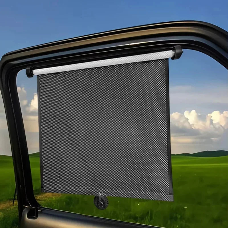 Black Mesh Stripe Design Retractable Car Sunshade | Easy to Use Vehicle Sunshade with lifestyle view