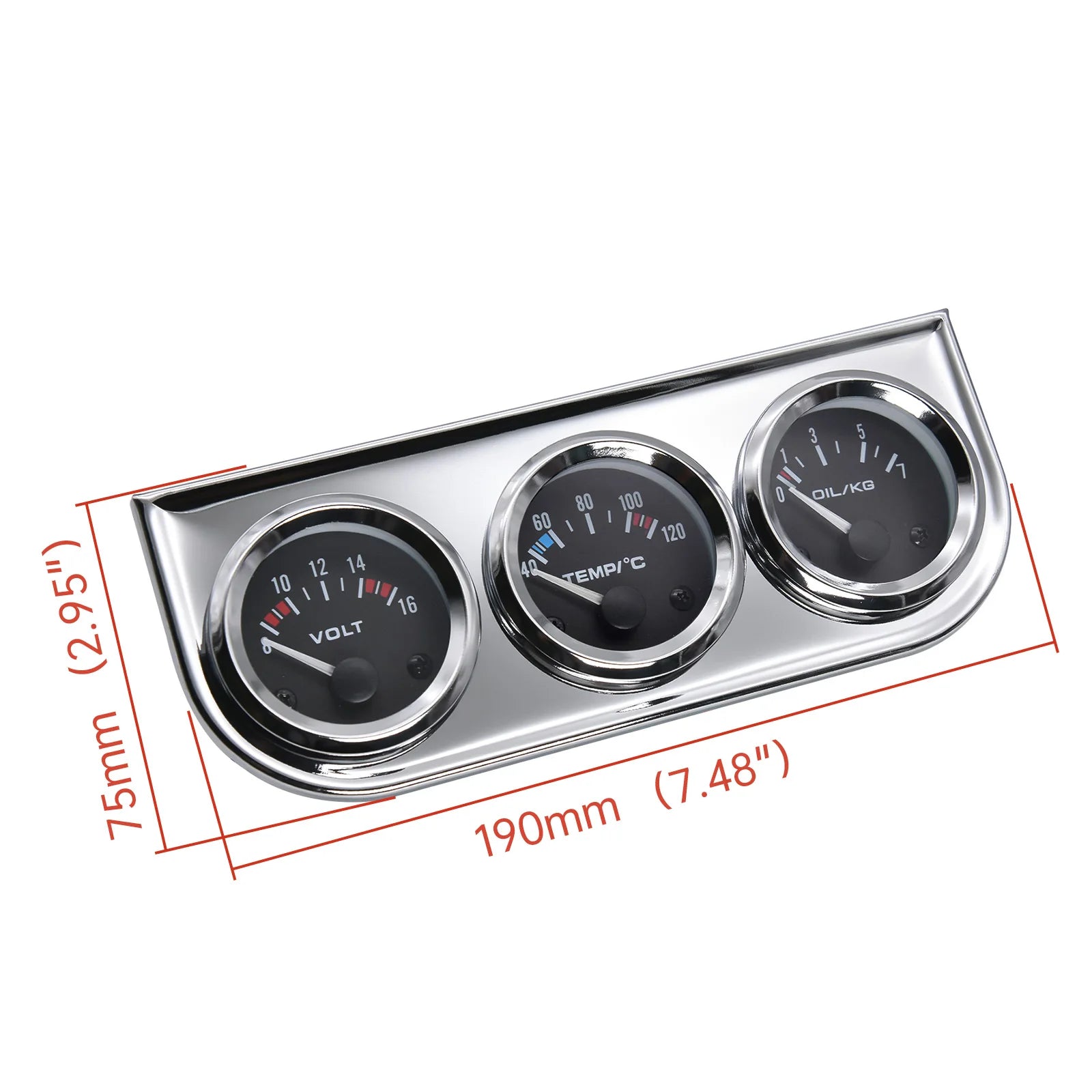 52MM 3 In 1 Oil Pressure Gauge, Volt Meter, and Water Temp Gauge Kit | Triple Meter additional angle