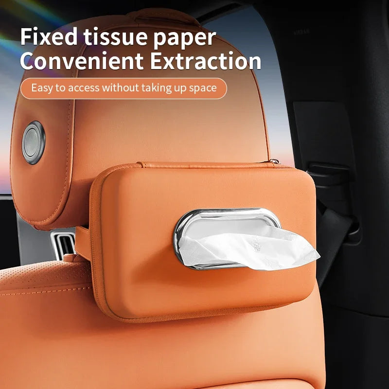 Premium Leather Car Tissue Holder Seat Back Hanging Napkin Dispenser for Armrest Universal Interior