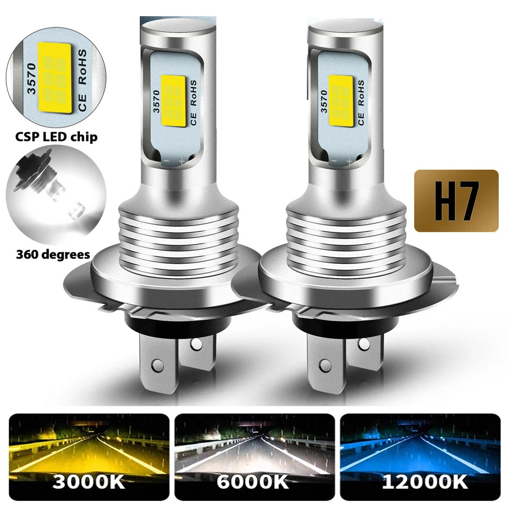 2Pcs H7 H1 H8 H9 H11 9005 9006 LED Bulbs HB3 HB4 CSP LED Super Bright Headlight DRL Lamp 6000K White
