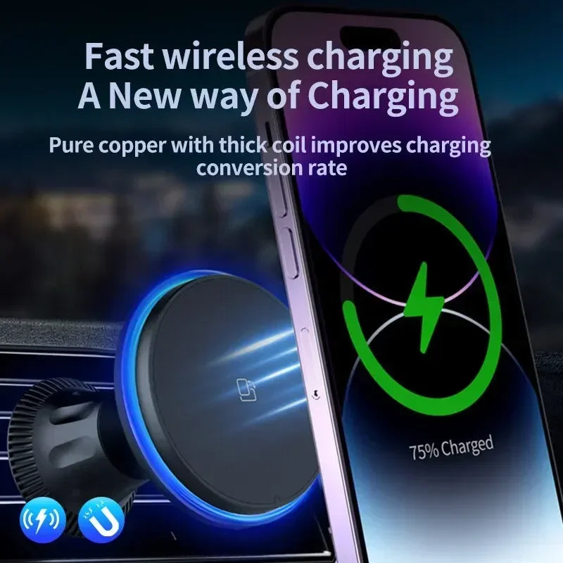 VIKEFON Magnetic Car Wireless Charger | LED/RGB Fast Charging Mount for iPhone 12-15 lifestyle view