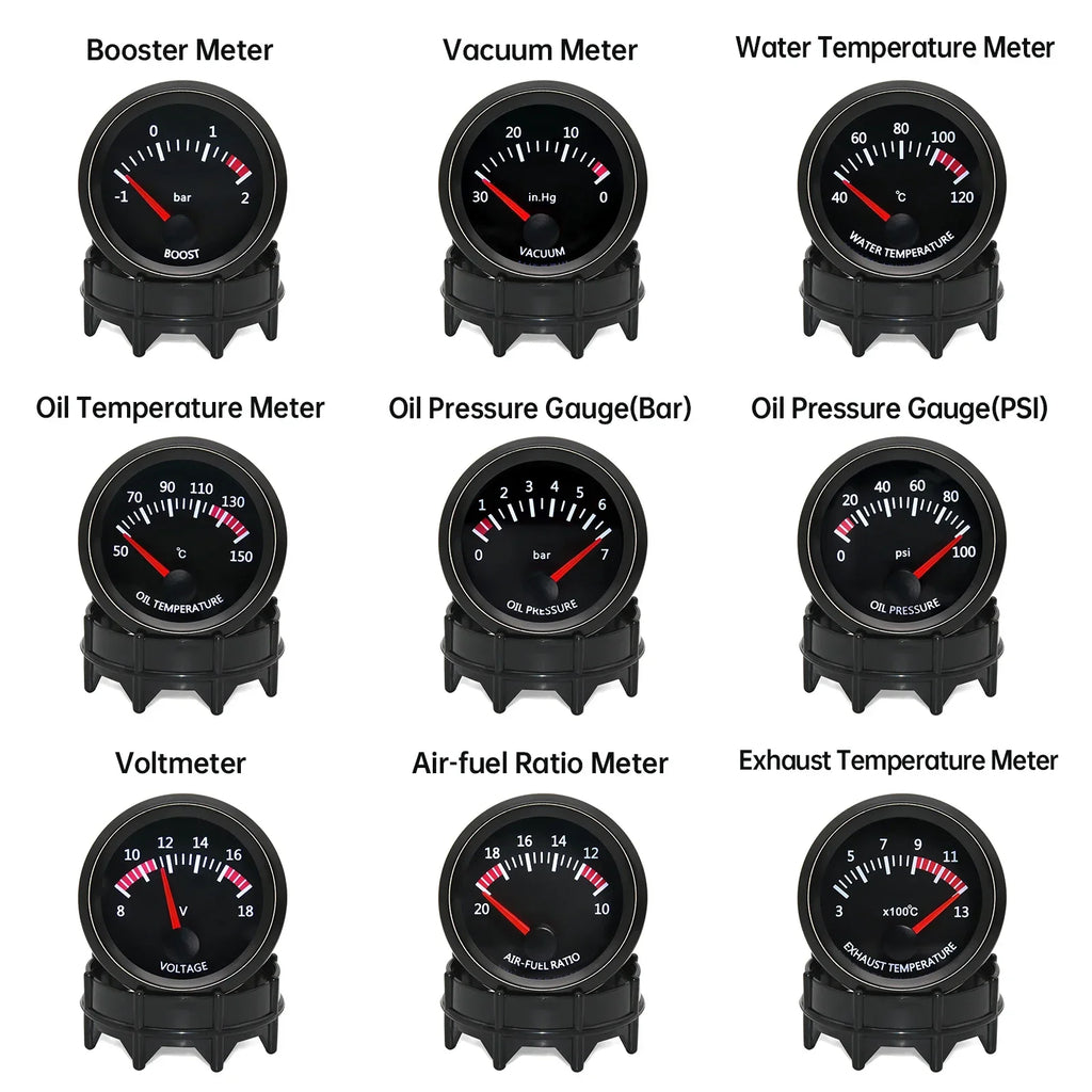 12V Car Gauge 52mm Water Temp / Oil Temp / Voltmeter / Oil Press BAR PSI / Vacuum / Boost Gauge / Air Fuel Ratio / EGT Gauge